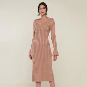 Rachel Parcell Wide Rib Bell Sleeve Midi Sweater Dress